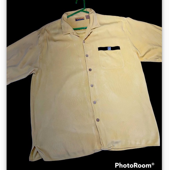 bobby Chan Other - Bobby Chan Mens Short Sleeve Silk Shirt Yellow Size XLarge